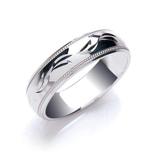 6mm Court Millgrain Edge & D/C Design Wedding Band