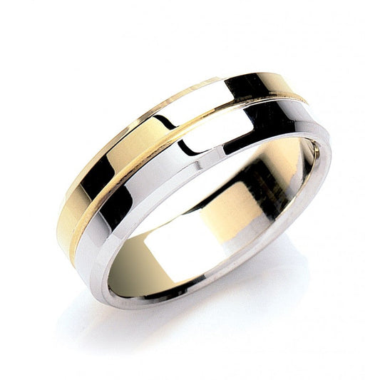 7mm Flat Court Two Colour Wedding Band