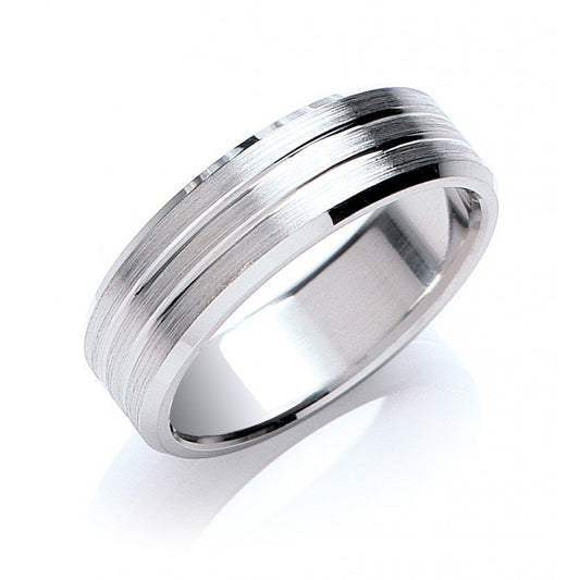 7mm Flat Court Bevelled Edge Matt Wedding Band