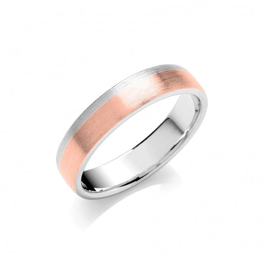 5mm Flat Court Two Colour Matt Finish Wedding Band