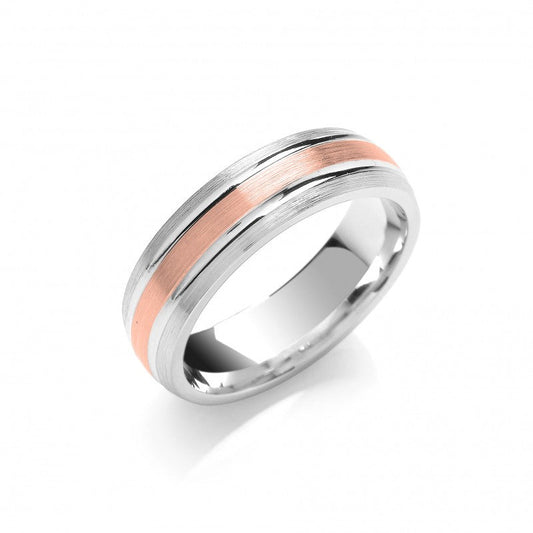 6mm Two Colour Matt Centre Parallel Groove Wedding Band