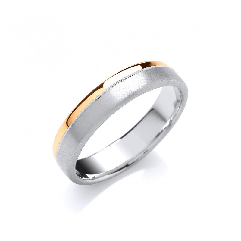 5mm Court Two Colour Matt & Polished Finish Groove Wedding Band