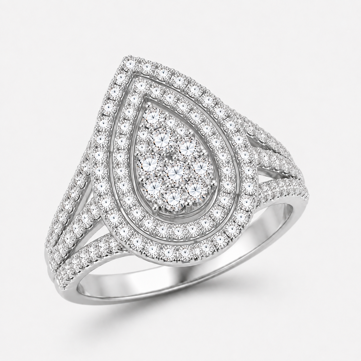 9K White Gold – 1ct Lab-Grown Diamond Teardrop Halo Ring
