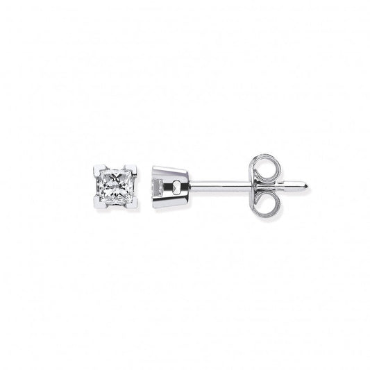 18k White Gold 0.30ct Claw Set Princess Cut Diamond Stud Earrings