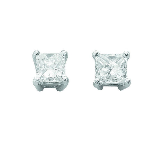 18k White Gold 1.00ct Claw Set Princess Cut Diamond Stud Earrings