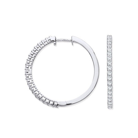 18k White Gold 0.70ct Claw Set Diamond Hinged Hoop Earrings