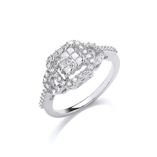 18k White Gold 0.50ct Square Halo Ring