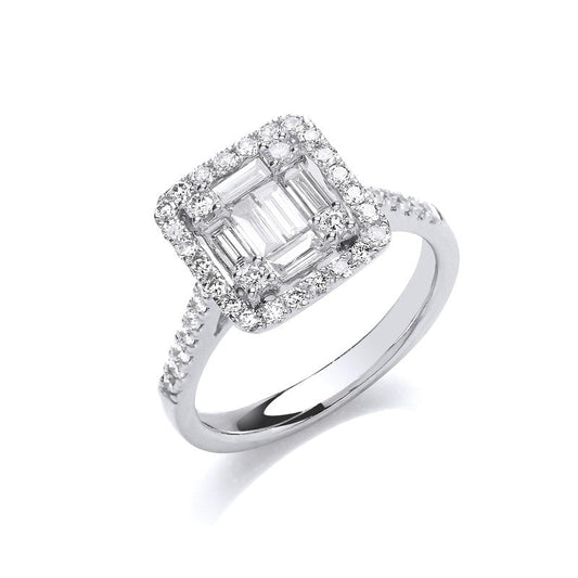 18k White Gold 1.00ct Square Halo Style Ring