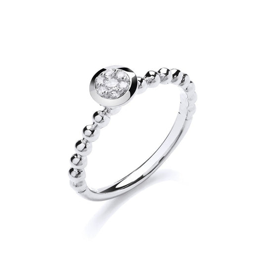 9k White Gold 0.10ct Fancy Beaded Shank Ring