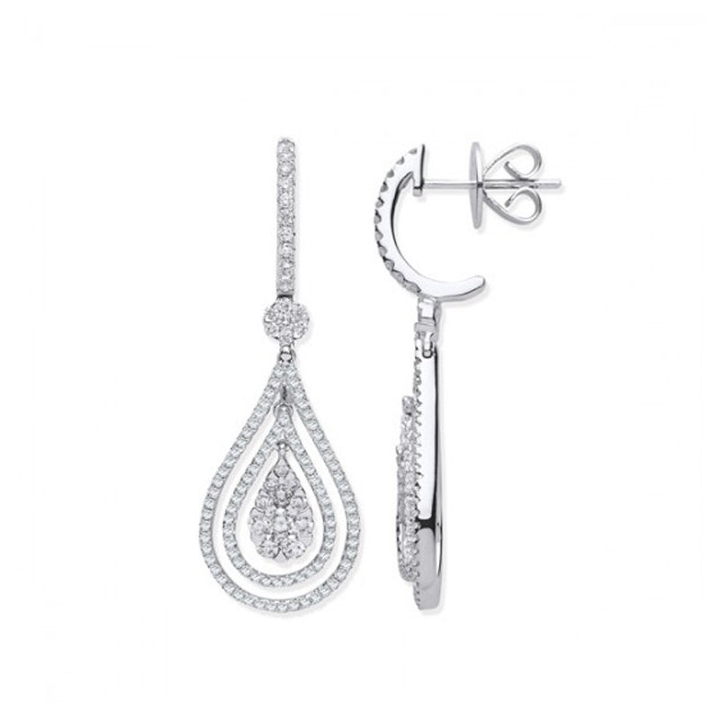 18k Wg 1.17ct Fancy Pear Shaped Grain Set Drop Earrings