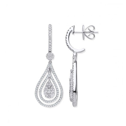 18k Wg 1.17ct Fancy Pear Shaped Grain Set Drop Earrings