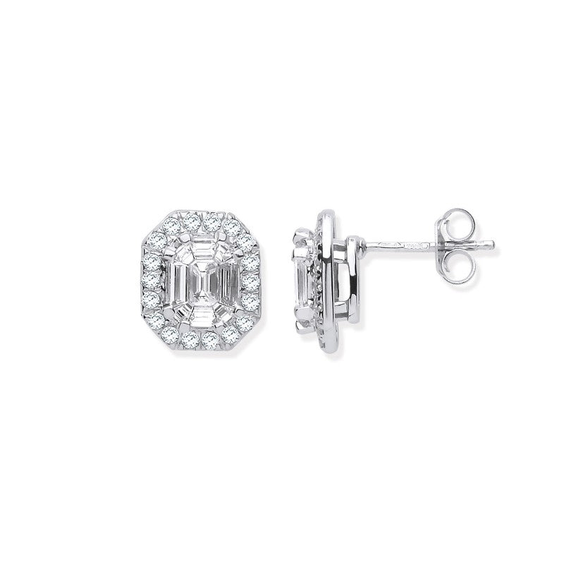 18k WG Rd. Baguettes & Emerald Centre 1.40ct Diamond Studs