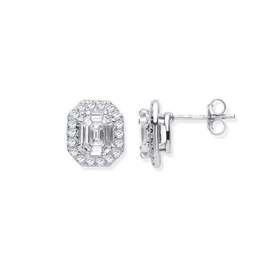 18k WG Rd. Baguettes & Emerald Centre 1.40ct Diamond Studs