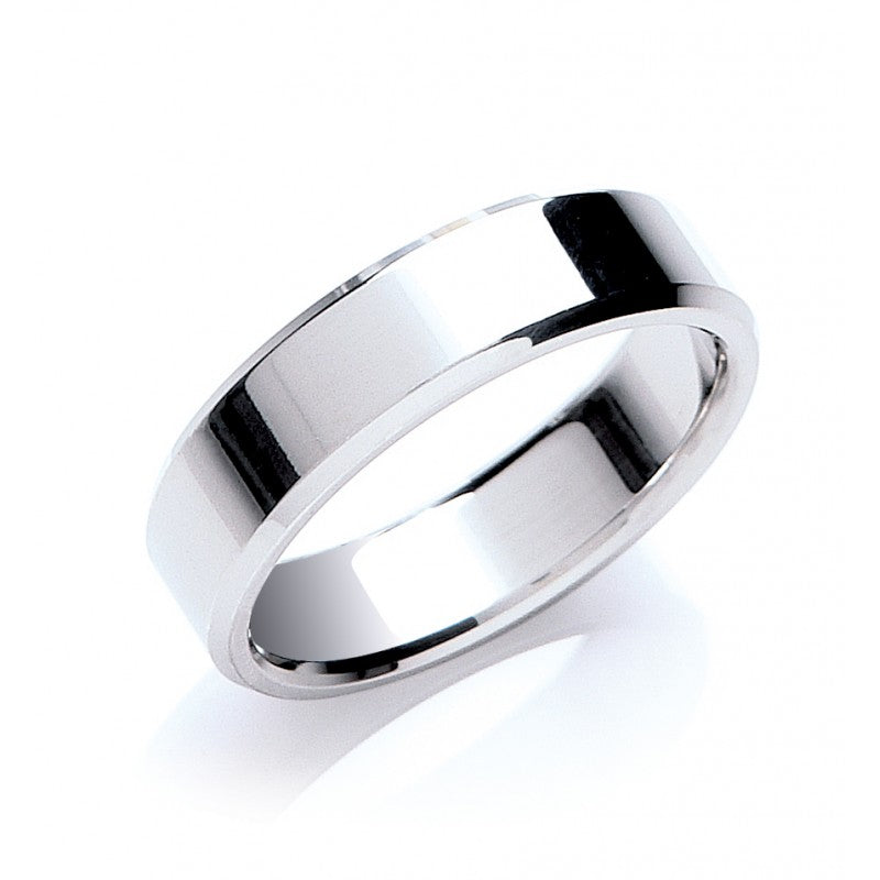 6mm Flat Court Bevelled Edge Wedding Band