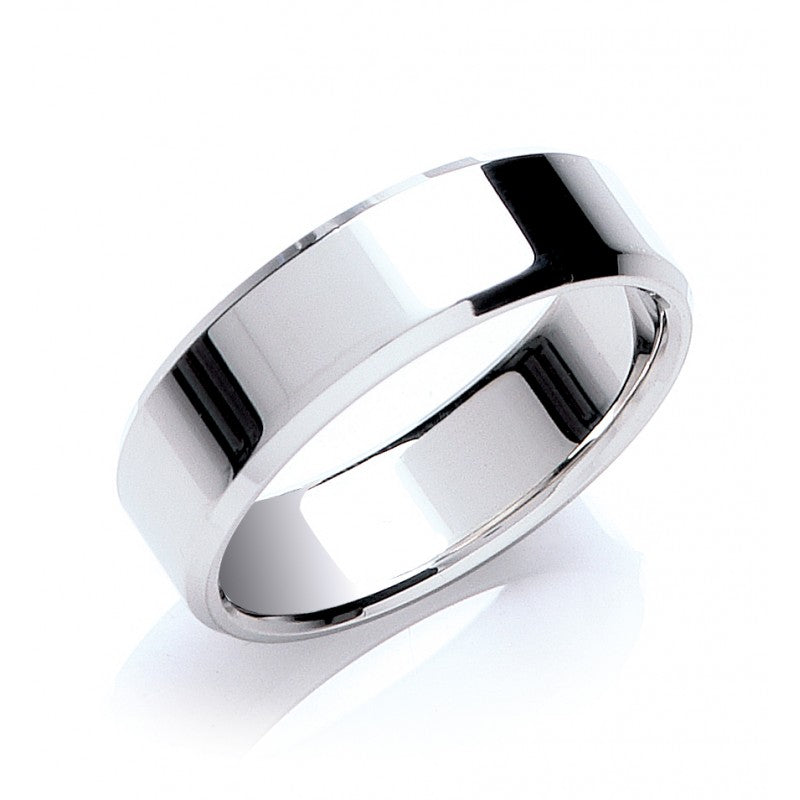 7mm Flat Court Bevelled Edge Wedding Band