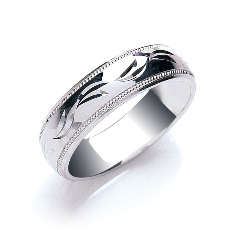 6mm Court Millgrain Edge & D/C Design Wedding Band