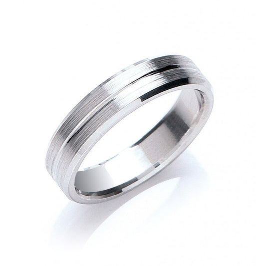 5 mm Flat Court Bevelled Edge Centre Groove Matt Wedding Band