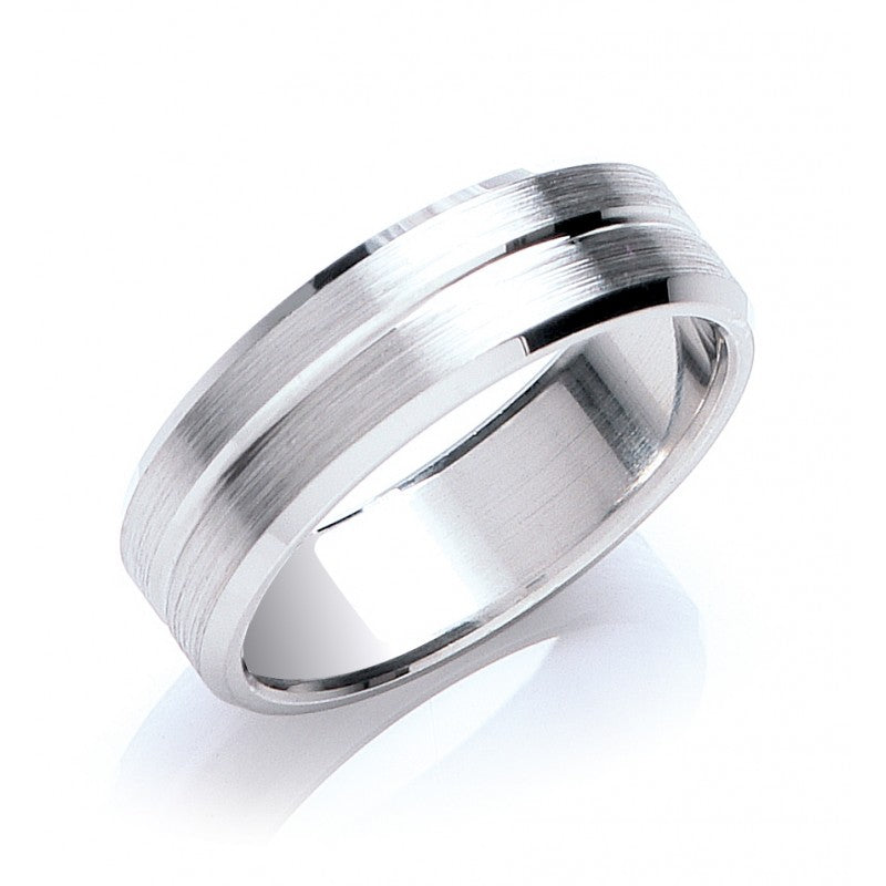 7mm Flat Court Bevelled Edge Centre Groove Matt Wedding Band