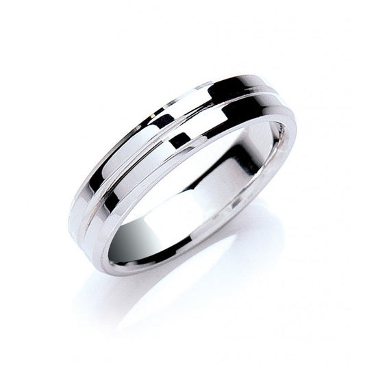 5 mm Flat Court Bevelled Edge Centre Groove Polish Wedding Band