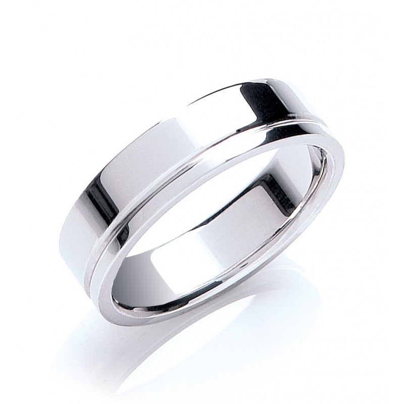 6mm Flat Court Side Groove Wedding Band