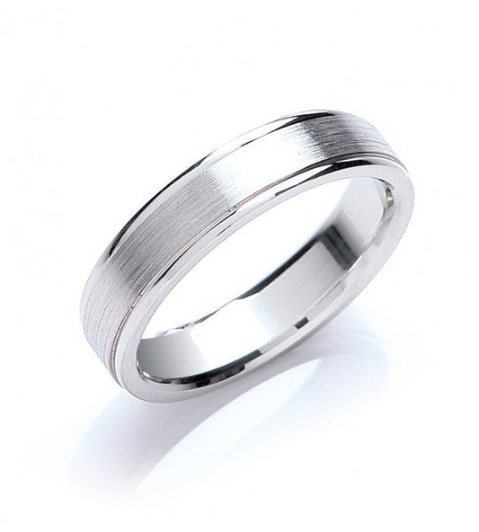 5 mm Flat Court Track Edge Matt Centre Polished Edges Wedding Band