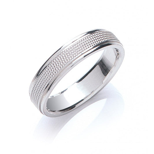 5 mm Flat Court Mill Grain Centre Wedding Band