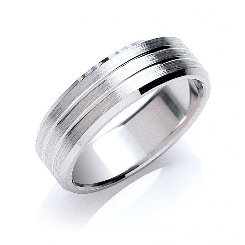 7mm Flat Court Bevelled Edge Matt Wedding Band