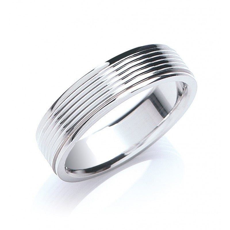 6mm Flat Court Ribbed Wedding Band
