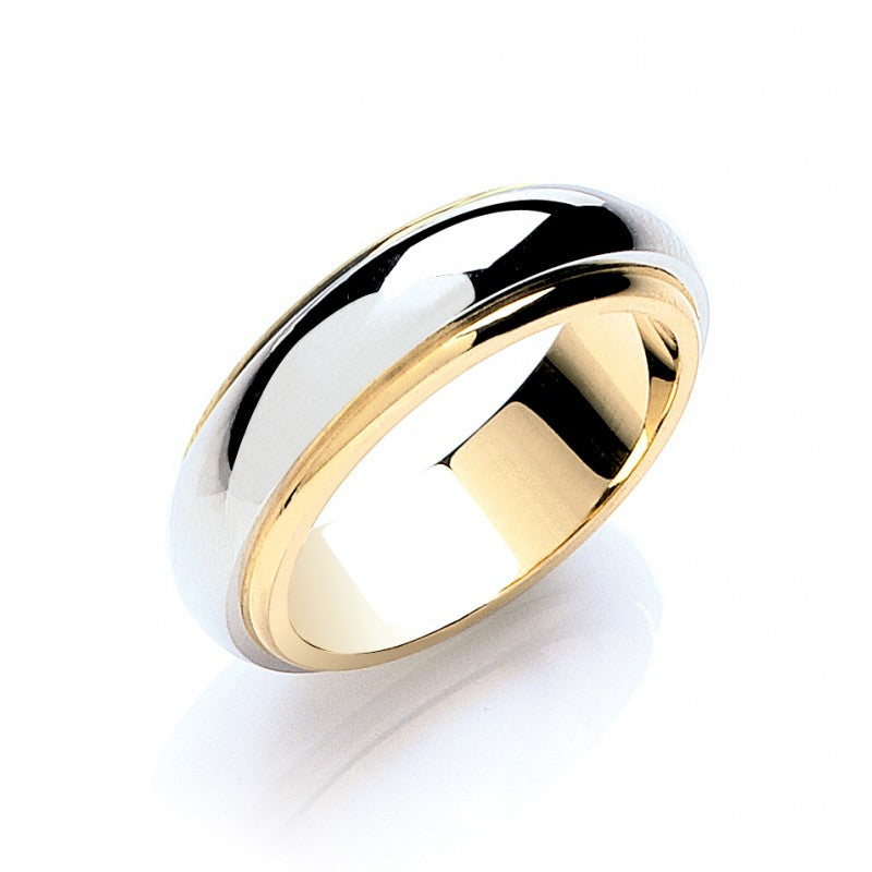 6mm Two Colour Step-Cut D-Shape Wedding Band