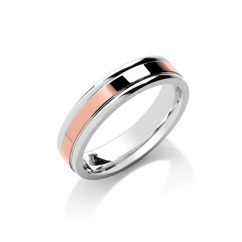 5mm Flat Court Two Colour With Parallel Groove Wedding Band
