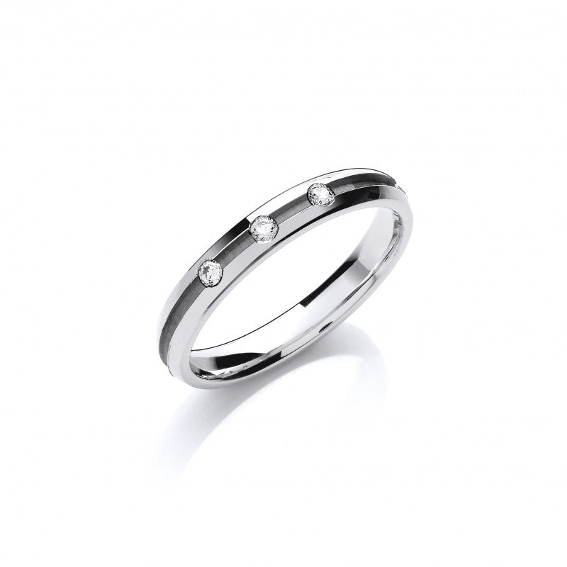 Wedding Band – 0.06ct 3st Brilliant Cut Diamond Set 3mm Court Centre Groove