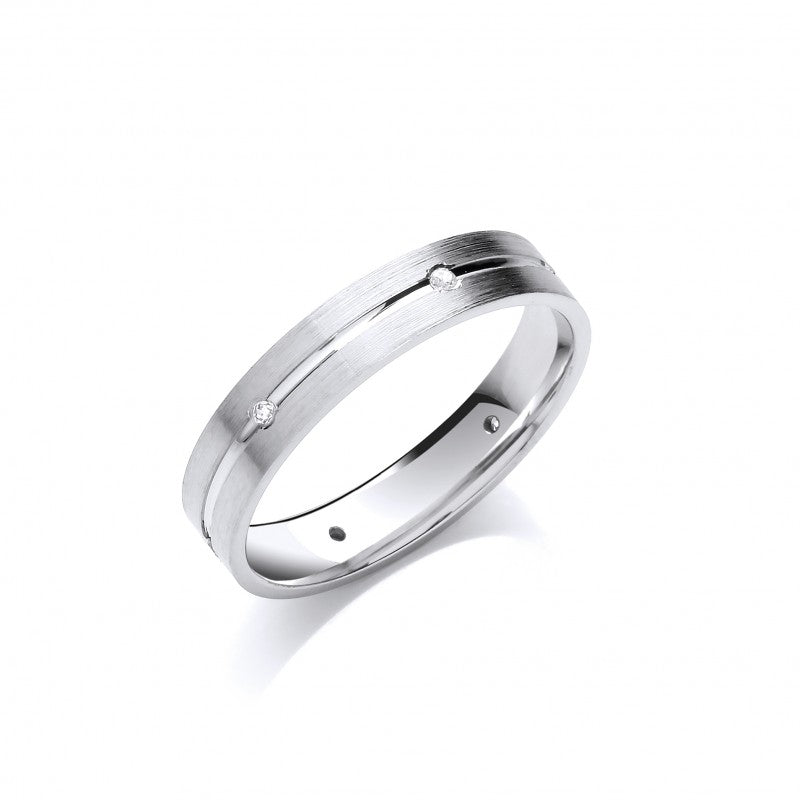 Wedding Band – 0.06ct 6st Brilliant Cut Diamond Set 4mm Flat Court Centre Groove