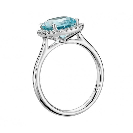 Aquamarine Halo Ring
