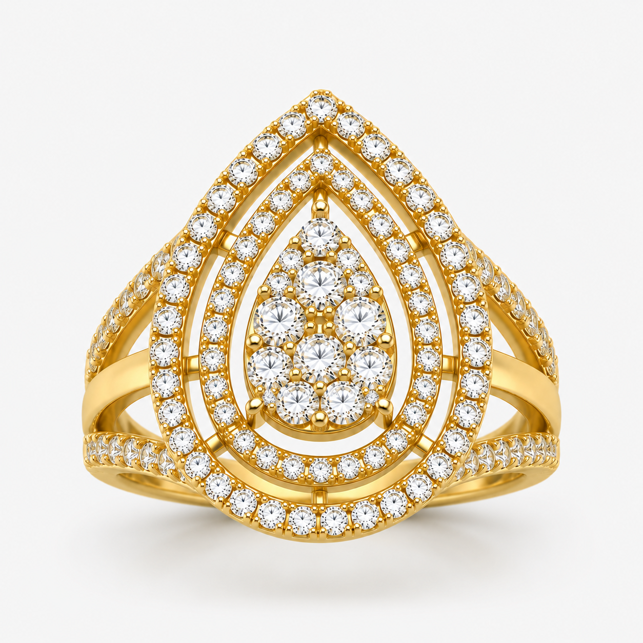 9K Yellow Gold – 1ct Lab-Grown Diamond Teardrop Halo Ring
