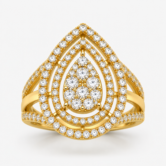 9K Yellow Gold – 1ct Lab-Grown Diamond Teardrop Halo Ring