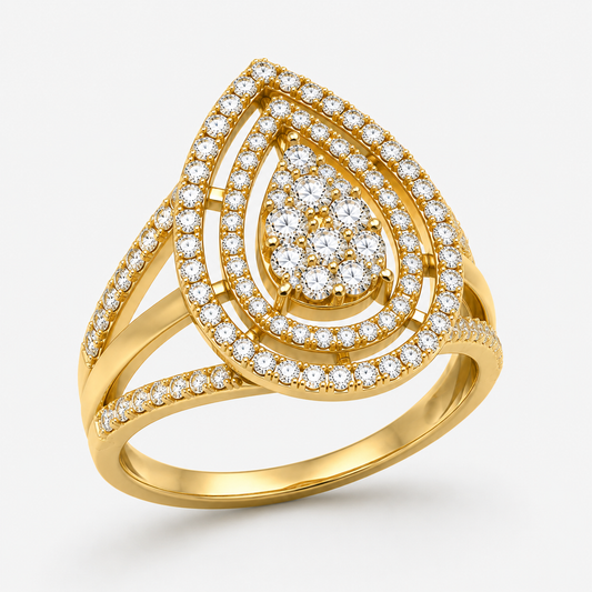 9K Yellow Gold – 1ct Lab-Grown Diamond Teardrop Halo Ring