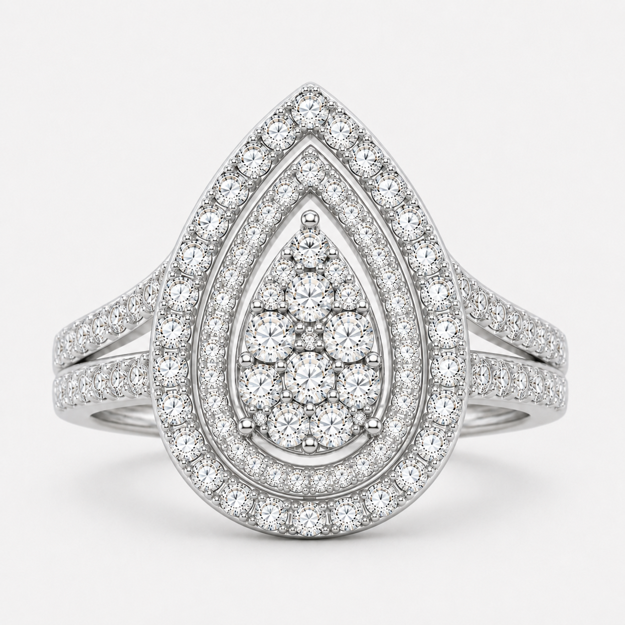 9K White Gold – 1ct Lab-Grown Diamond Teardrop Halo Ring