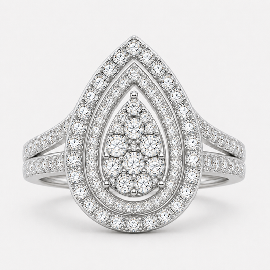 9K White Gold – 1ct Lab-Grown Diamond Teardrop Halo Ring
