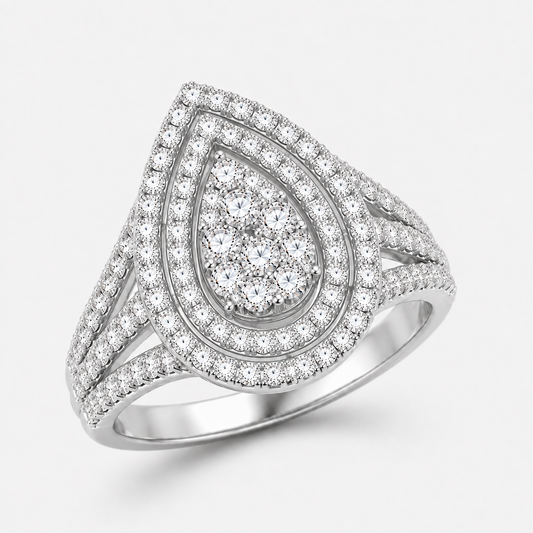 9K White Gold – 1ct Lab-Grown Diamond Teardrop Halo Ring