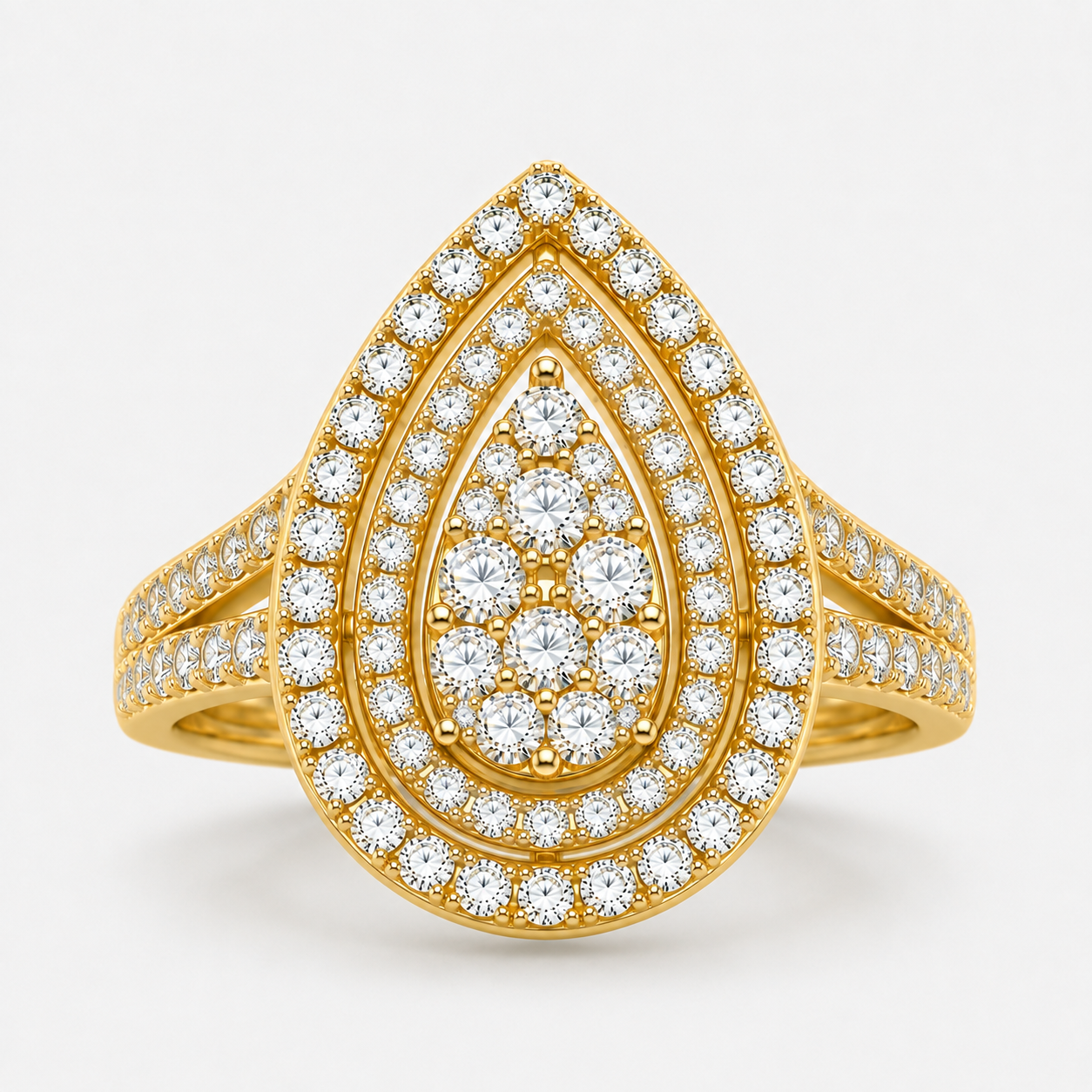 9K Yellow Gold – 1ct Lab-Grown Diamond Teardrop Halo Ring