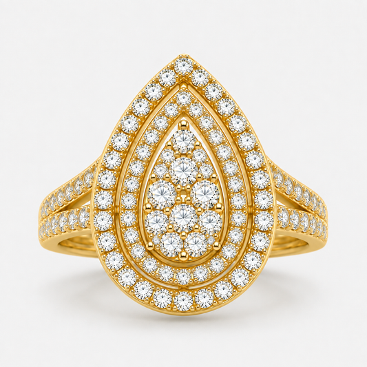 9K Yellow Gold – 1ct Lab-Grown Diamond Teardrop Halo Ring