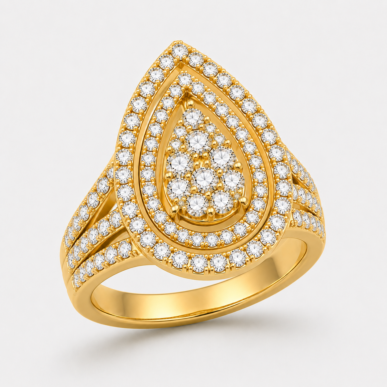 9K Yellow Gold – 1ct Lab-Grown Diamond Teardrop Halo Ring