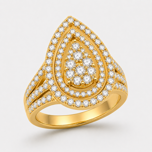 9K Yellow Gold – 1ct Lab-Grown Diamond Teardrop Halo Ring