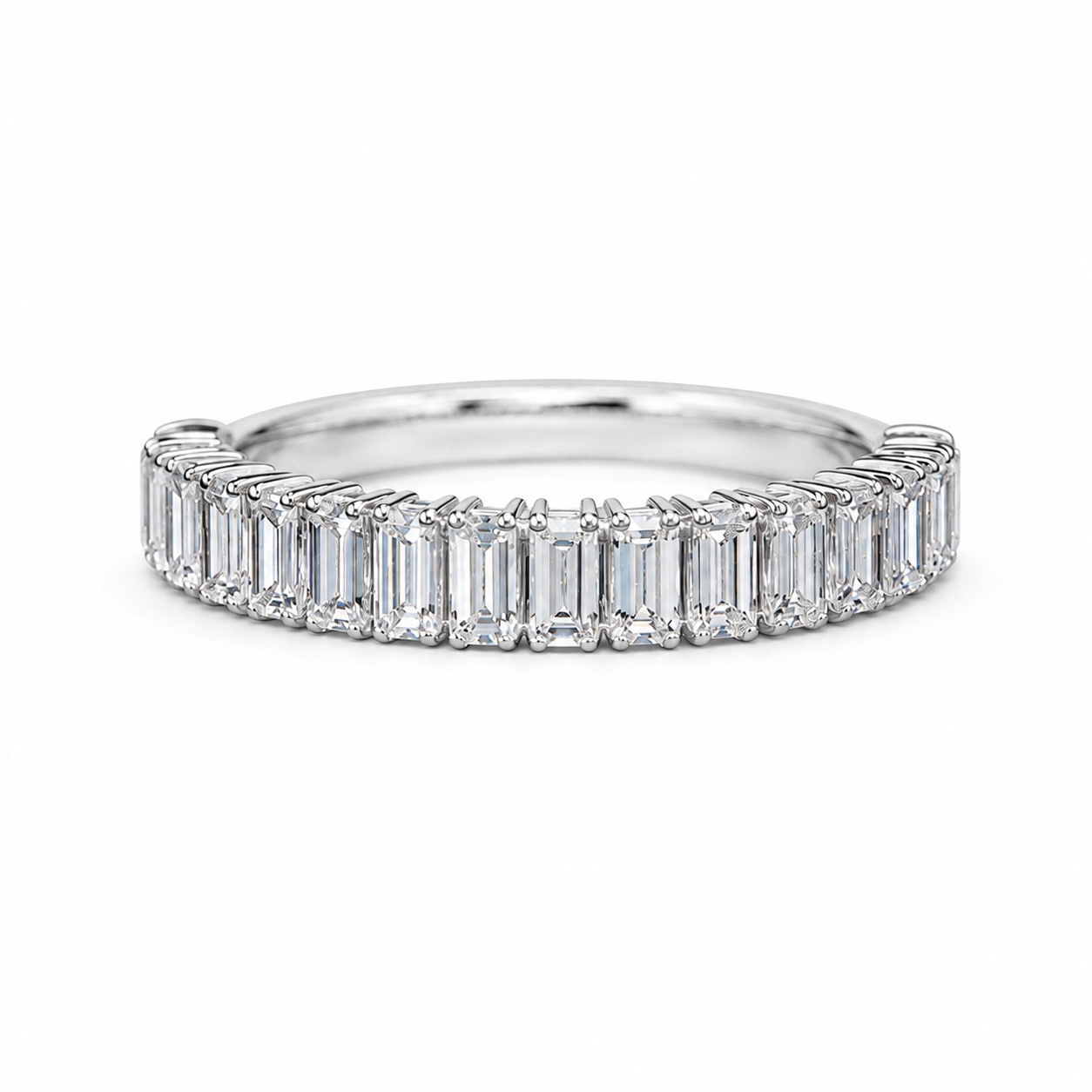4ct Natural Diamond Baguette Half-Eternity Ring in 18K White Gold