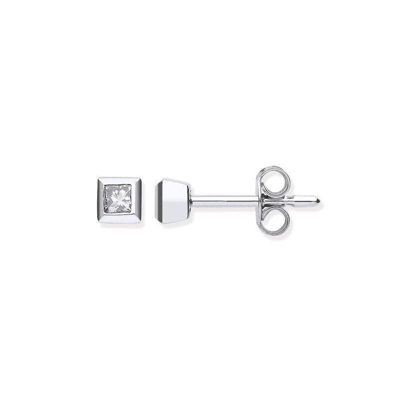18k White Gold 0.20ct Rubover Set Princess Cut Diamond Stud Earrings