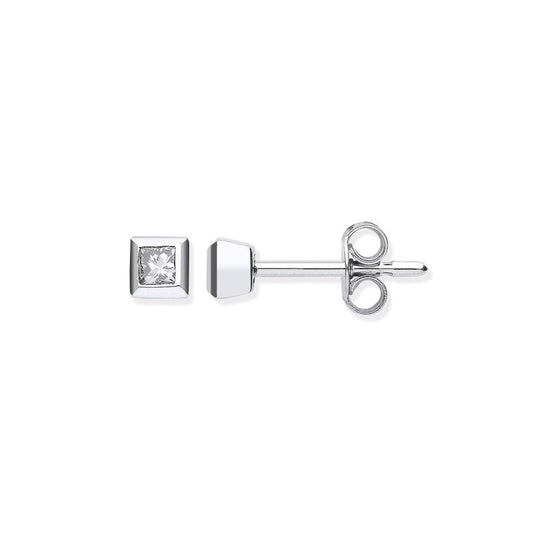 18k White Gold 0.20ct Rubover Set Princess Cut Diamond Stud Earrings