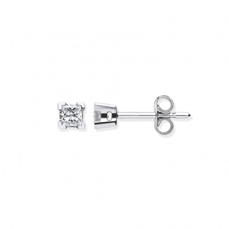 18k White Gold 0.30ct Claw Set Princess Cut Diamond Stud Earrings