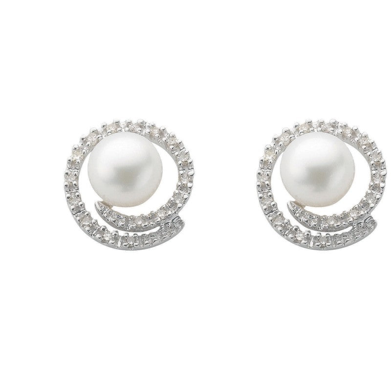 9K WHITE GOLD 0.18K DIAMOND & PEARL STUD EARRINGS