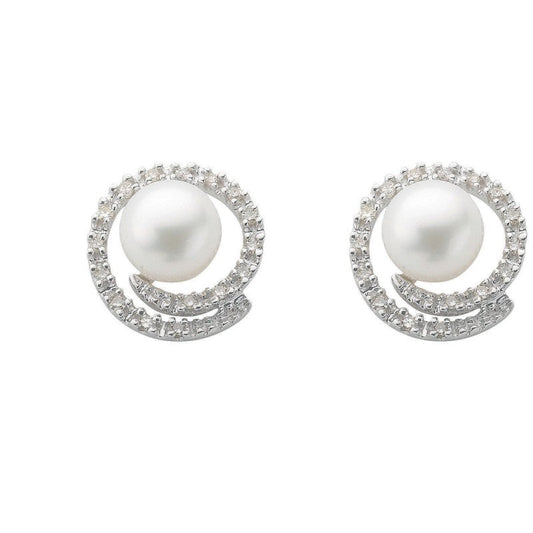 9K WHITE GOLD 0.18K DIAMOND & PEARL STUD EARRINGS