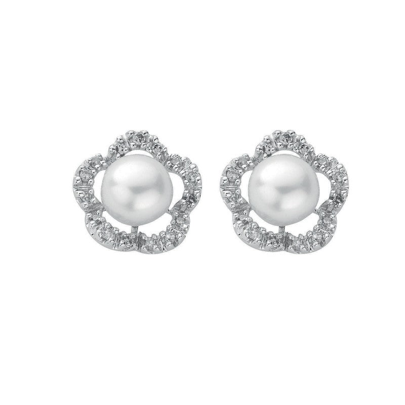9k White Gold 0.17ct Diamond & Pearl Stud Earrings